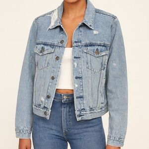 Reformation distressed denim jacket